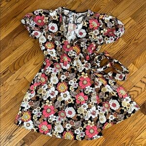 Forever 21 Floral Wrap Mini Dress in Brown, Pink & White